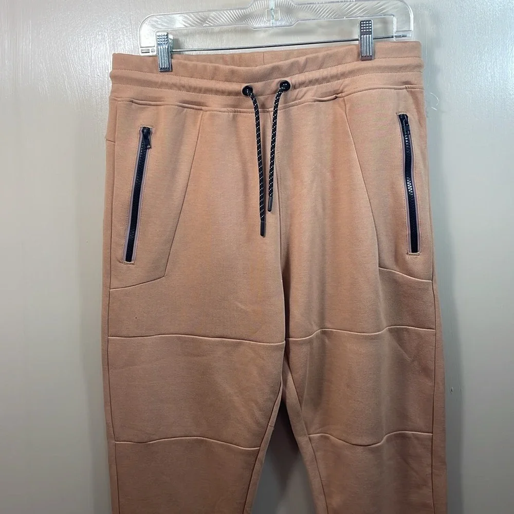 WHITETAG Mens Large Tan Jogger Sweatpants Casual‎ Activewear Zip Pockets